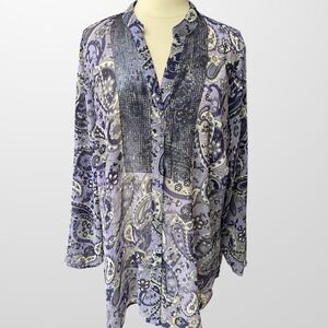 Charter Club Woman‎ Size 24W Top Shirt Blouse Semi Sheer Sequin Long Sleeve